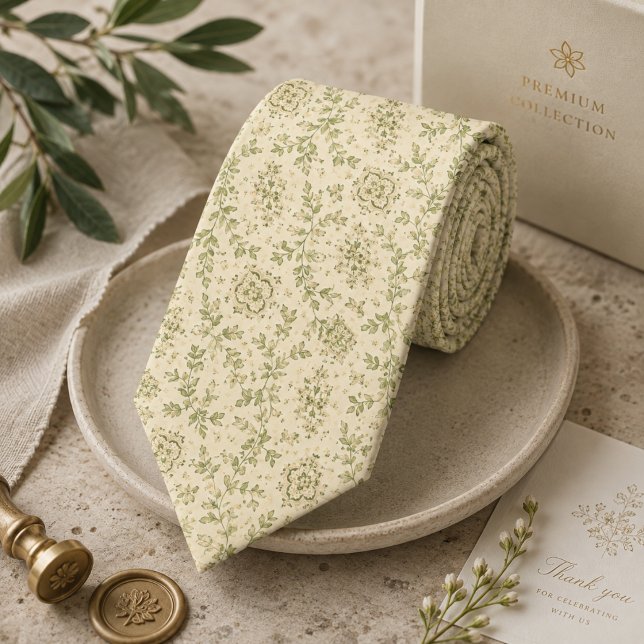 Corbata Foulard Botánico de Champán Pistacho (Subido por el creador)