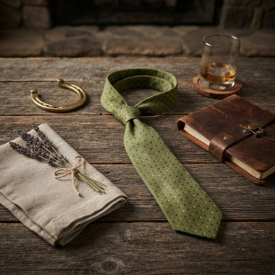 Corbata Foulard de lunares marrón verde salvia