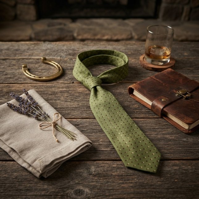 Corbata Foulard de lunares marrón verde salvia (Subido por el creador)