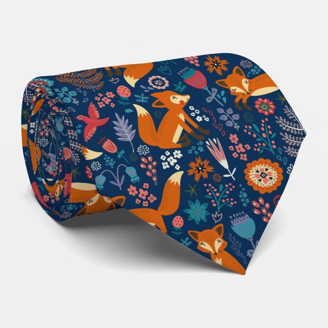 Corbata Foxes Aves y Flores Retro (Enrollado)
