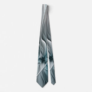 Corbata Fractal floral moderno abstracto flor azul gris