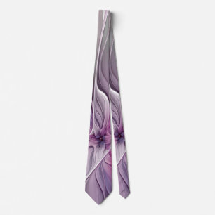 Corbata Fractal floral moderno abstracto flor rosa gris