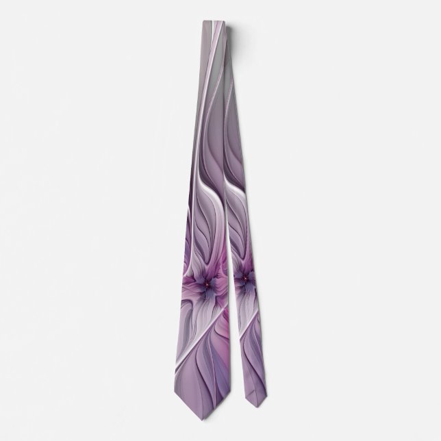 Corbata Fractal floral moderno abstracto flor rosa gris (Anverso)