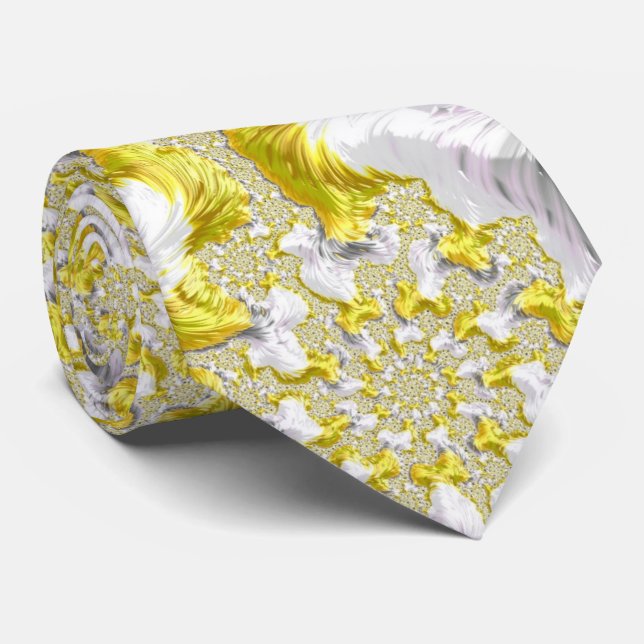 Corbata Fractal Simétrico Dorado Amarillo Abstracto (Enrollado)