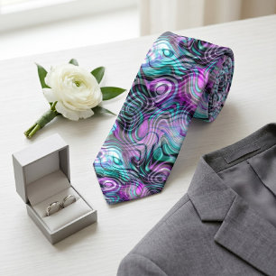 Corbata Fractales negro blanco rosa púrpura aqua turquesa