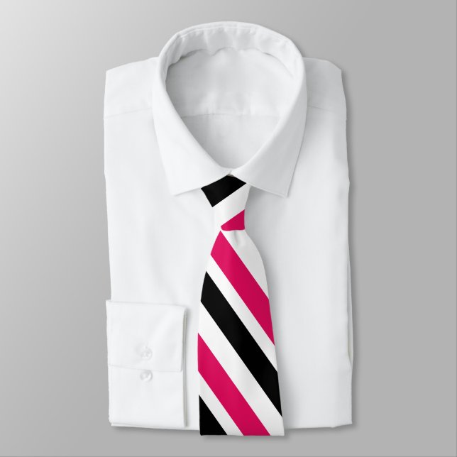 Corbata Frambuesa franjas diagonales en blanco negro (Atado)