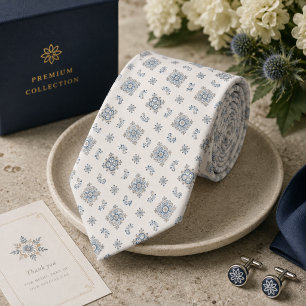 Corbata Francesa de Seda Azul Aéreo y Marfil