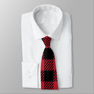 Corbata Franela de Cuadro Escocés Búfalo Rojo y Negro Rúst