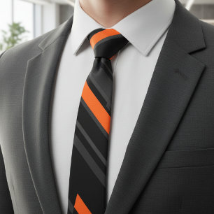 Corbata Franja Diagonal Naranja Negro Moderno