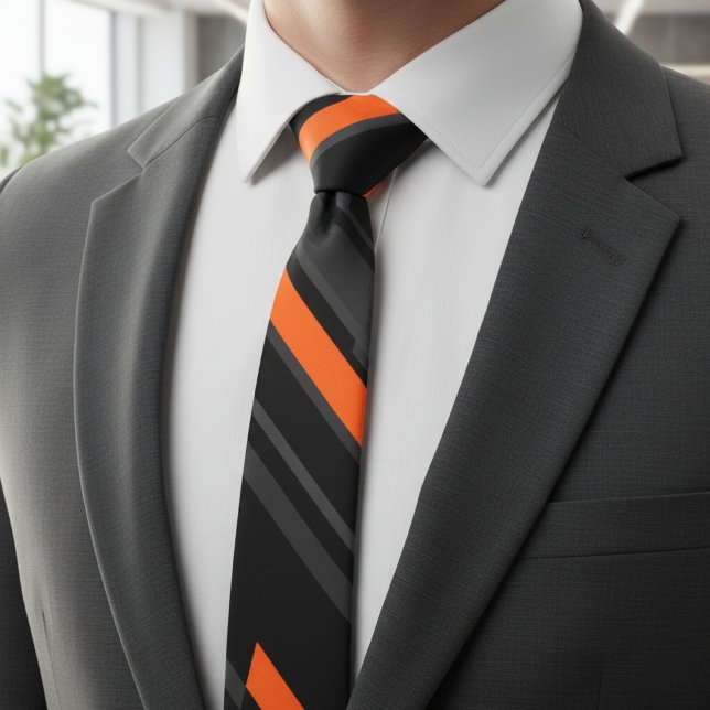 Corbata Franja Diagonal Naranja Negro Moderno (Subido por el creador)