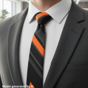 Corbata Franja Diagonal Naranja Negro Moderno