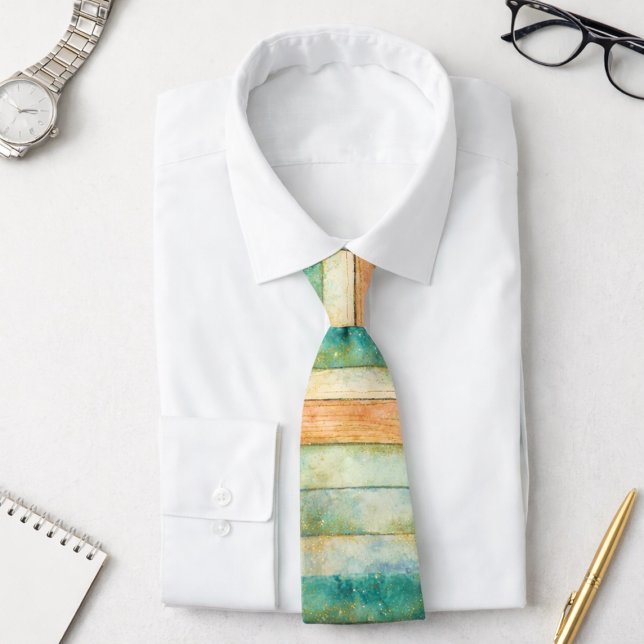 Corbata Franjas de acuarela costera pastel turquesa meloco (Subido por el creador)