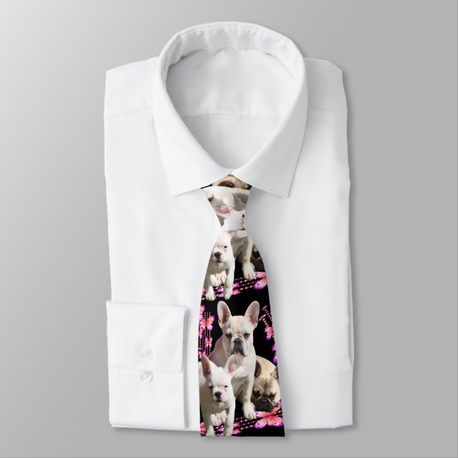 Corbata Französische Bulldogge mit drei Bulldoggen rosa (Atado)