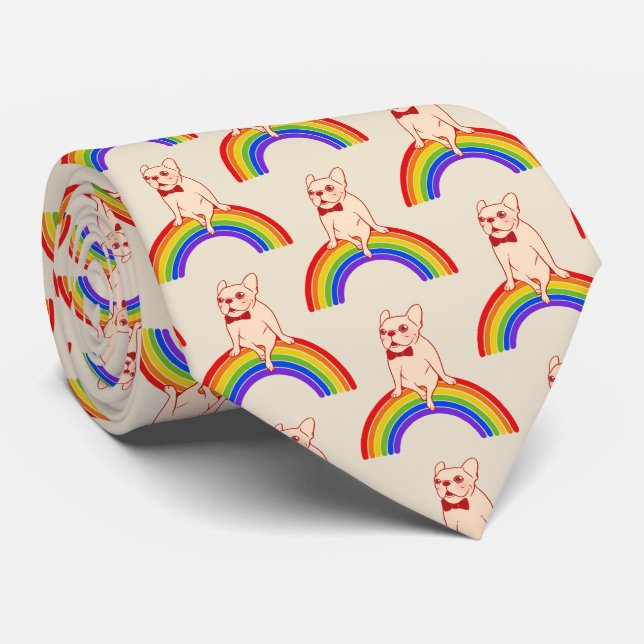 Corbata Frenchie celebra mes del orgullo en el arco iris (Enrollado)
