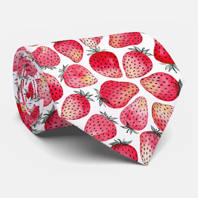 Corbata Fresas acuarela y tinta (Enrollado)
