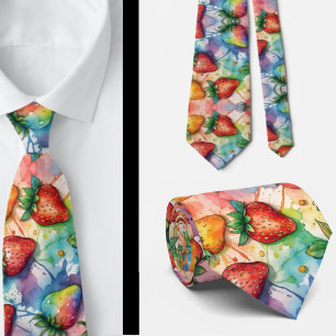Corbata Fresas Patrón de Fresa Pintura Arcoíris