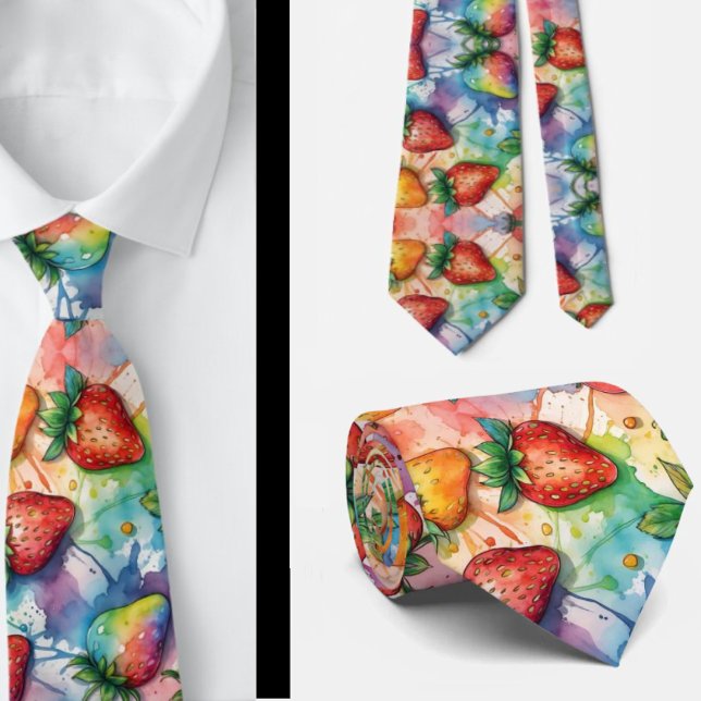 Corbata Fresas Patrón de Fresa Pintura Arcoíris (Subido por el creador)