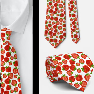 Corbata Fresas Patrón de Fresa Rojo y Blanco 