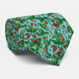 Corbata Fresas silvestres en azul piscina