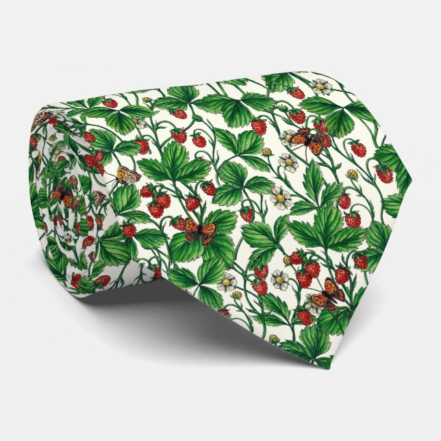 Corbata Fresas silvestres en blanco roto (Enrollado)