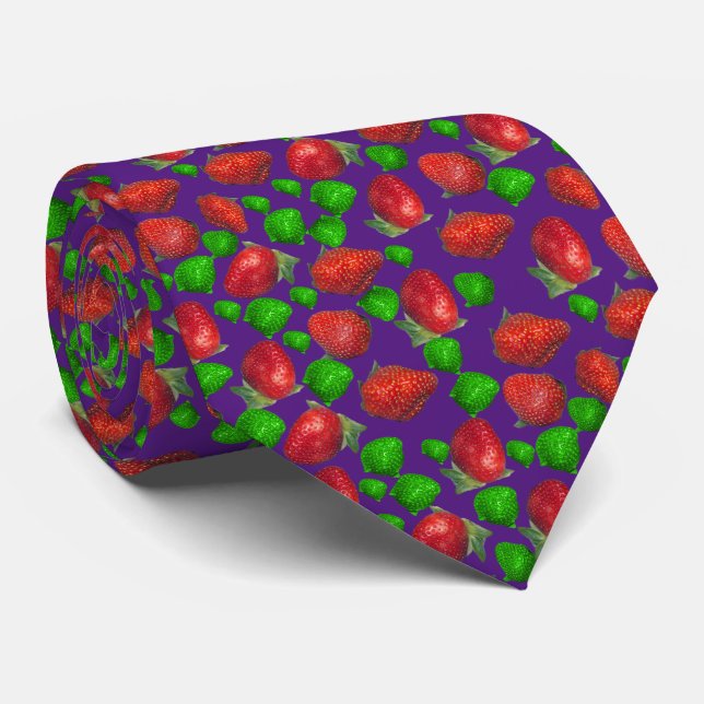 Corbata Fresas Verdes Y Rojas, Azulejos De Cuello (Enrollado)