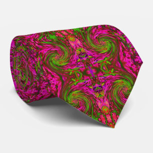 Corbata Fresco floral abstracto retro verde y rojo