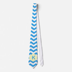 Corbata Fresco, moderno, elegante monograma de chevron azu