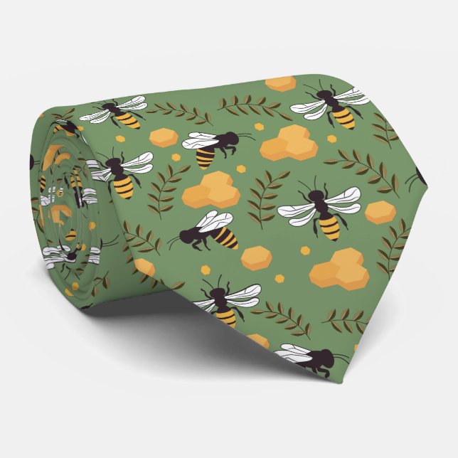 Corbata fresco patrón de abejas con azulejos de miel Neck  (Enrollado)