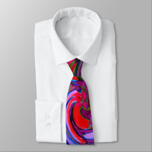 Corbata Fresco Rojo, Azul y Rosa Floral Abstracto en Remol
