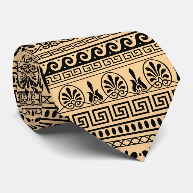 Corbata Fret griego, patrón mediterráneo, marrón (Enrollado)