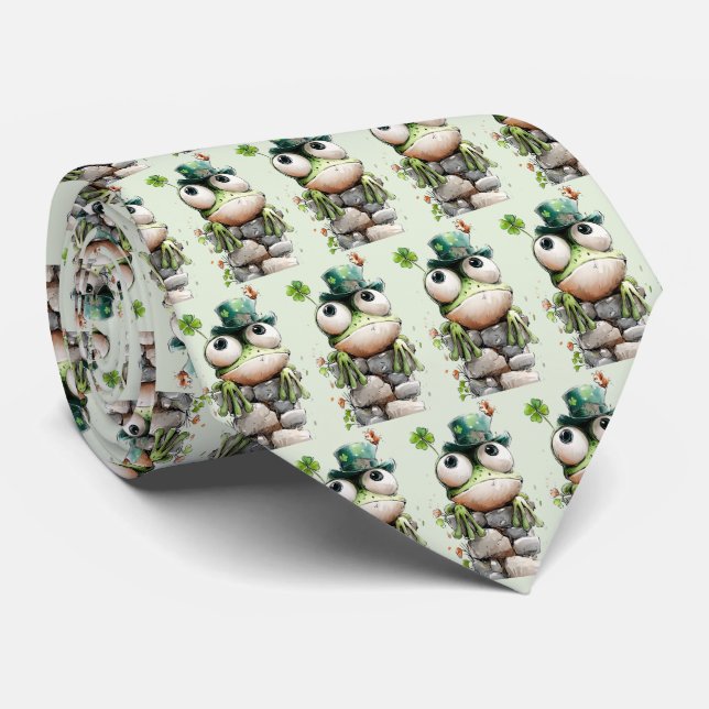 Corbata Frog with Green Hat and Shamrock Cute Pattern (Enrollado)