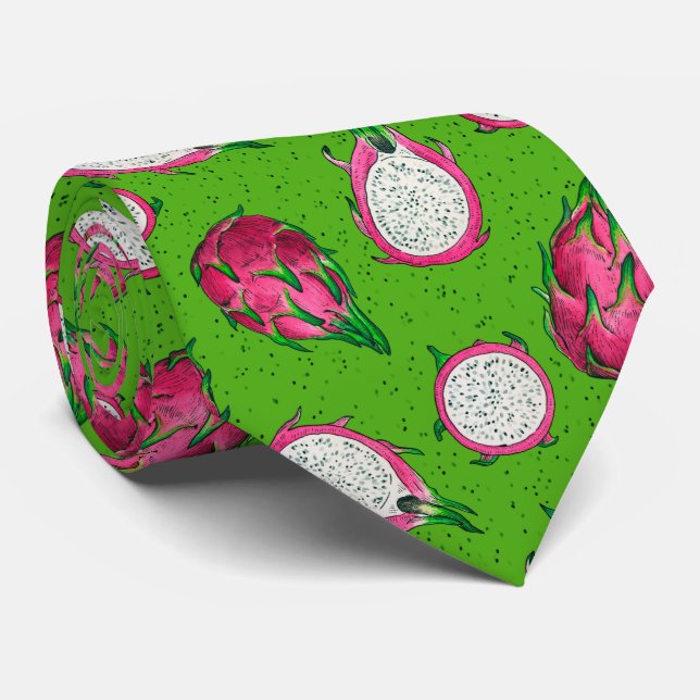Corbata Fruta del dragón rojo en verde (Enrollado)