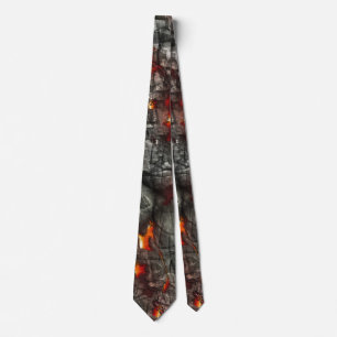 Corbata Fuego rojo, piedra negra fantástica textura abstra