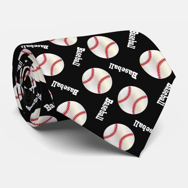 Corbata Fun Black Baseball Pattern (Enrollado)