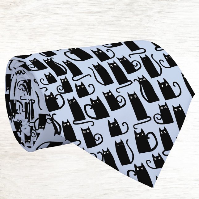 Corbata Fun Black Cat Blue (Fun kitty cat neck tie for pet and animal lovers)