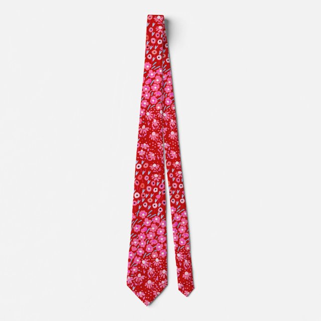 Corbata Fun Floral Tiaje Rojo Pink Flores Salvajes (Anverso)