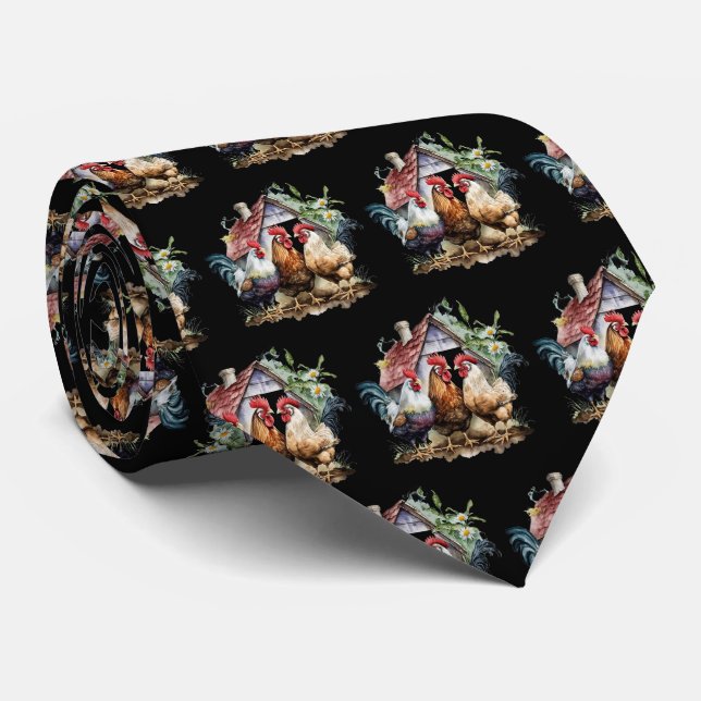 Corbata Fun tiled roosters chickens pattern  (Enrollado)