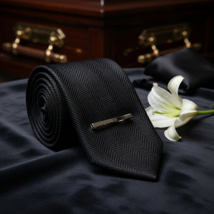 Corbata Funeral de Espina de Arenque Negra