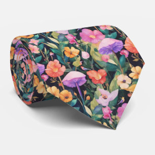 Corbata Funky Cottagecore Forest Mushroom Patrón floral