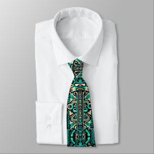 Corbata Funky estilo azteca patrón azul