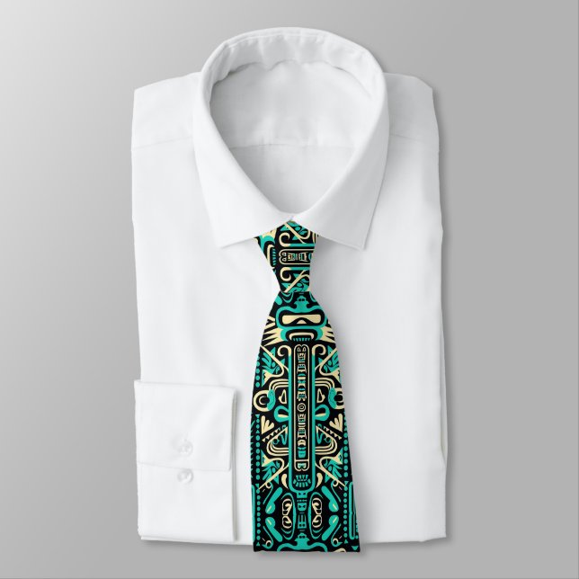 Corbata Funky estilo azteca patrón azul (Atado)