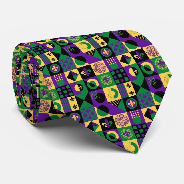 Corbata Funky Fleur de Lis Mardi Gras (Enrollado)