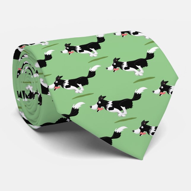 Corbata Funny Border Collie perro corriendo personalizado (Enrollado)