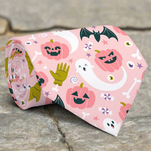 Corbata Funny Calabaza Rosa Cuidada Fantasma Blanca Hallow