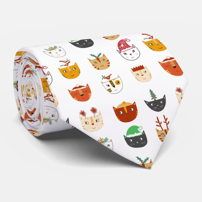 Corbata Funny Cat Meowy Navidades (Enrollado)