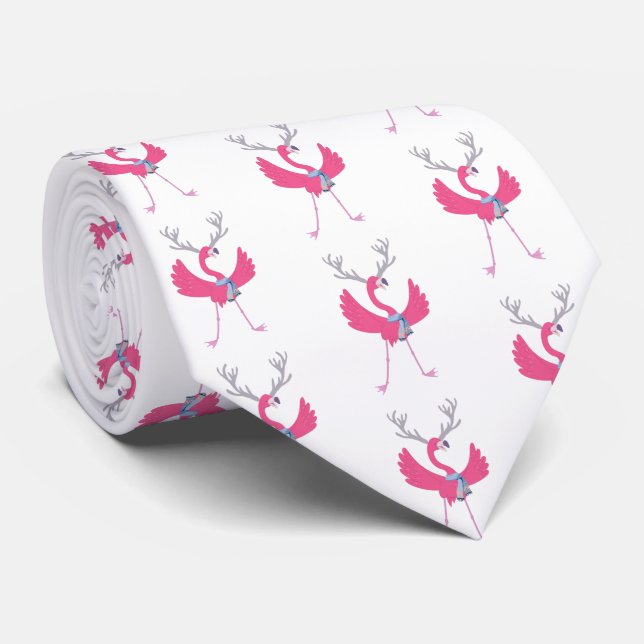 Corbata Funny Flamingo Navidades Patrón de renos (Enrollado)
