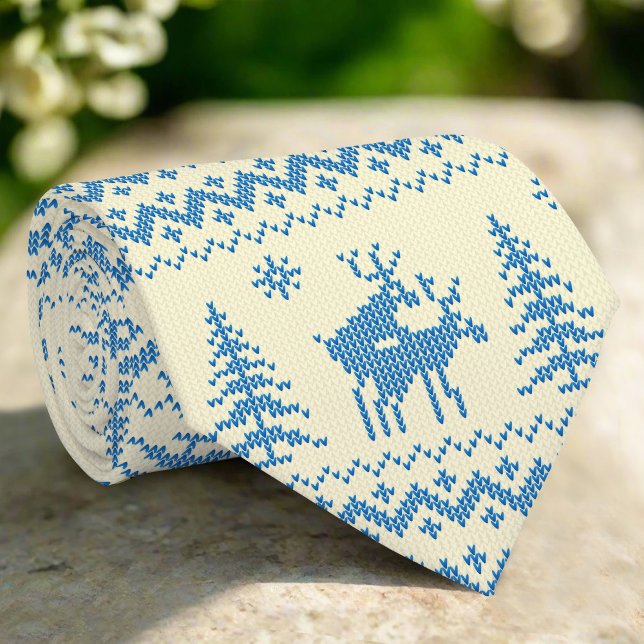 Corbata Funny Reindeer Christmas Tree Snow Blue Pattern (Subido por el creador)