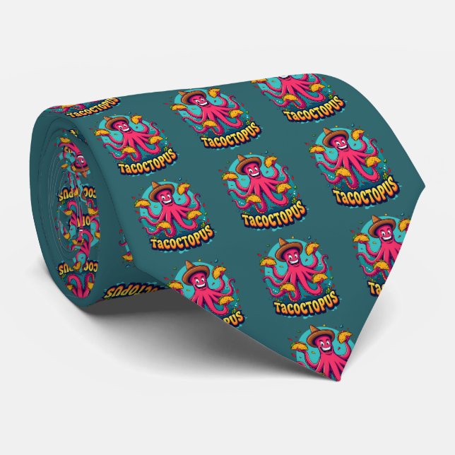 Corbata Funny Taco Octopus Cartoon Food Pun (Enrollado)