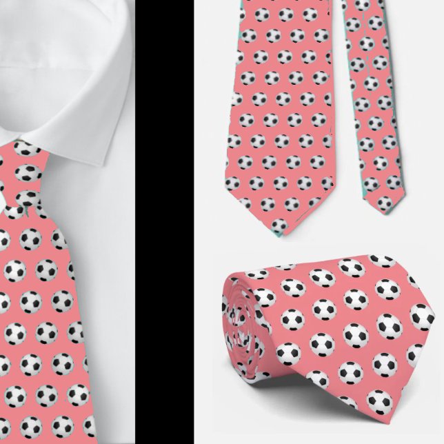 Corbata Futbol de bolas de fútbol negro y rosa blanco (Subido por el creador)