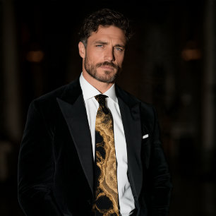 Corbata Gala Ola Geoda de Obsidiana Negra y Oro Lí